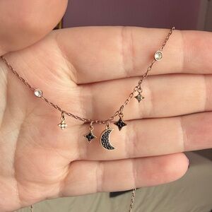 Swarovski Rose Gold and Black Star and Moon Necklace